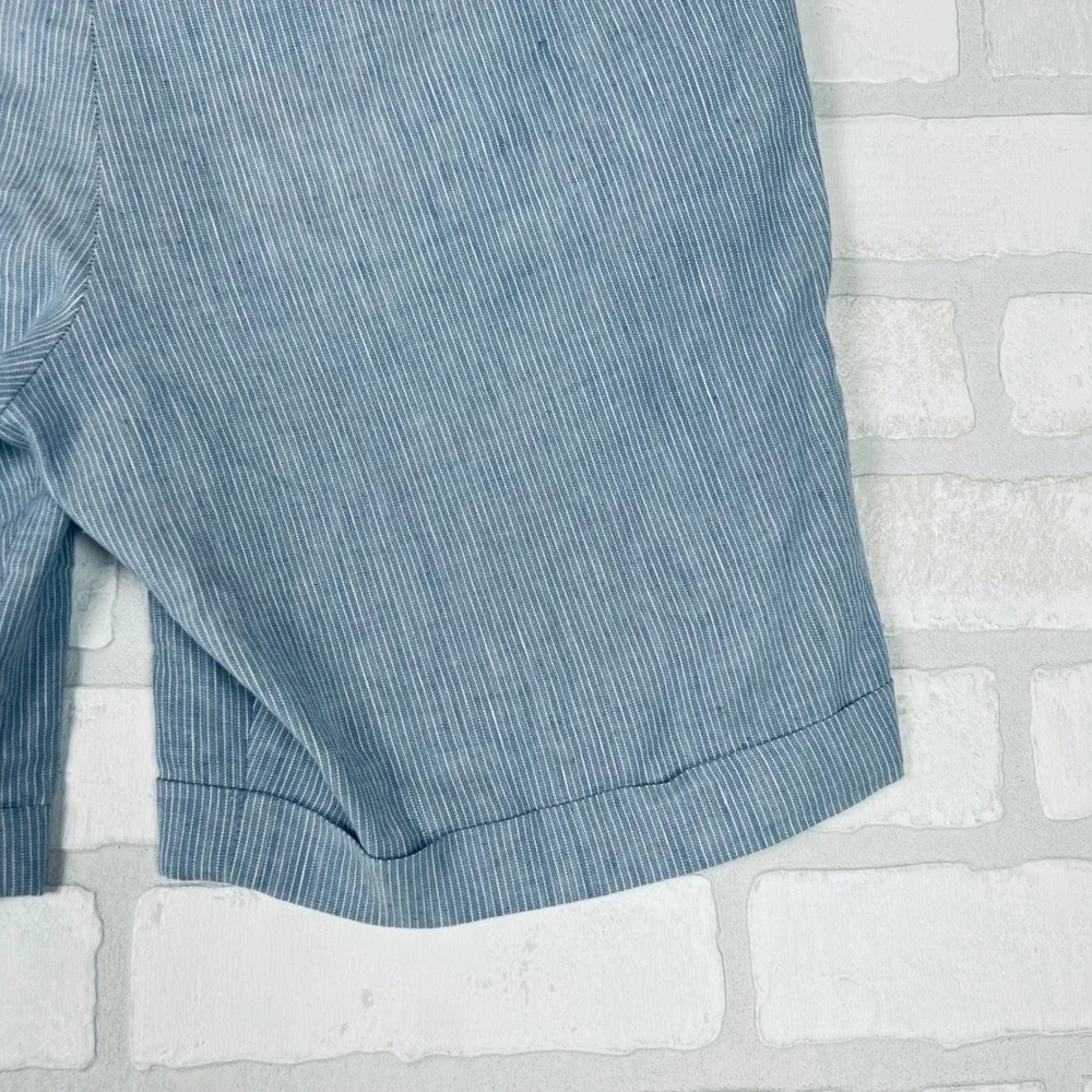 Express Mens Blue White Striped Seersucker Cuffed Shorts Size 32